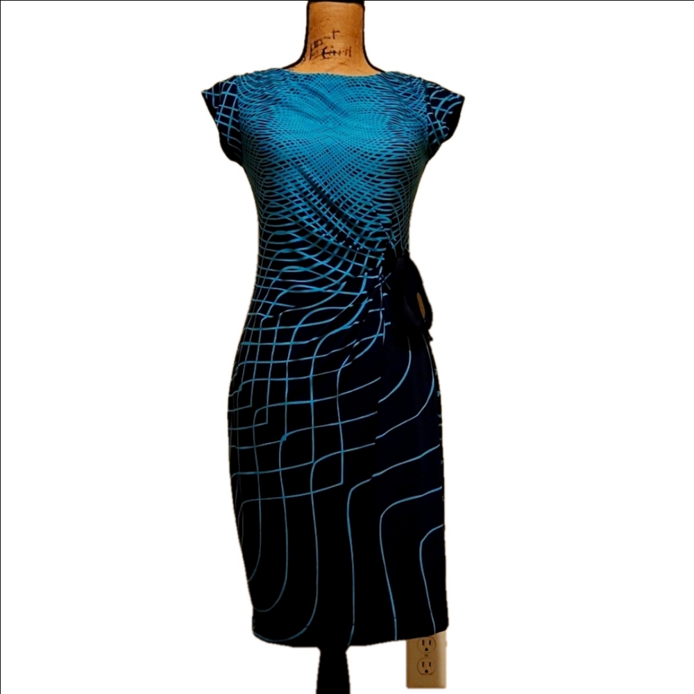 Northstyle Dress Bow Detail Print Stretch Jersey Sheath Dress Wrap